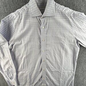 EMMETT London Medium Cotton Lightweight Purple Plaid Button Up Shirt Long Sleeve